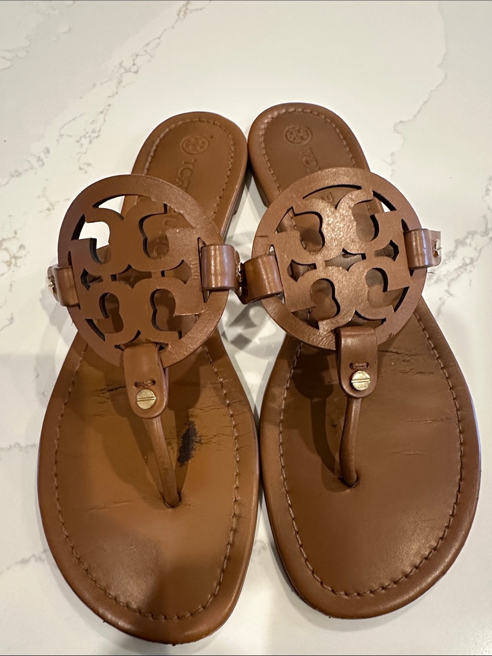 Tory Burch Miller Sandals Vintage Vachetta Calf Leather Size 10.5